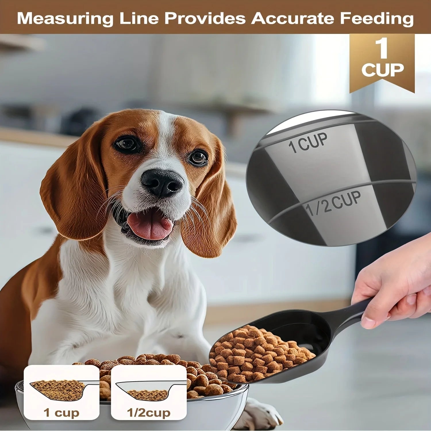 2-Pack Dog Food Scoop, Pet Food Scoop with Measurement Lines for 1/2 Cup and 1 Cup, Plastic Pet Food Scoop Suitable for Dogs