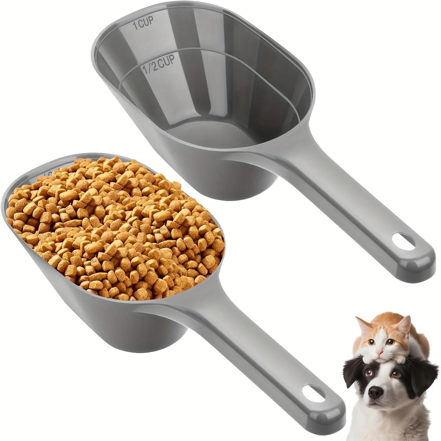 2-Pack Dog Food Scoop, Pet Food Scoop with Measurement Lines for 1/2 Cup and 1 Cup, Plastic Pet Food Scoop Suitable for Dogs