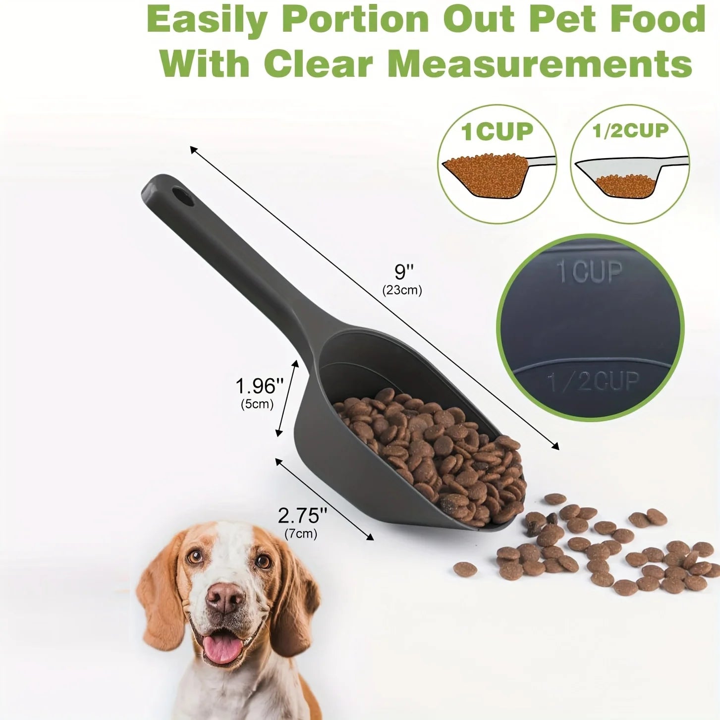 2-Pack Dog Food Scoop, Pet Food Scoop with Measurement Lines for 1/2 Cup and 1 Cup, Plastic Pet Food Scoop Suitable for Dogs